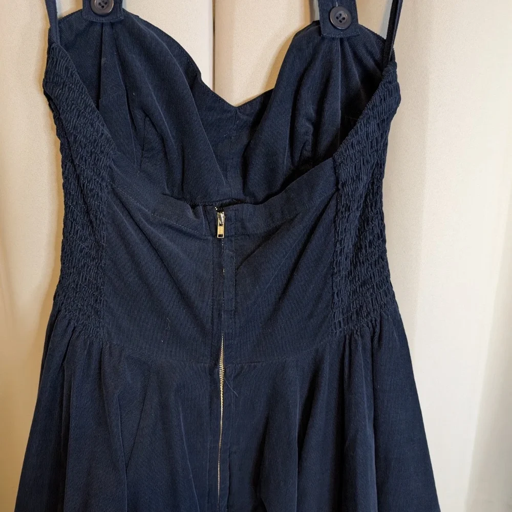 Anthropologie Girls from Savoy Blue Corduroy Halter Dress Semi-Formal - Picture 3 of 4